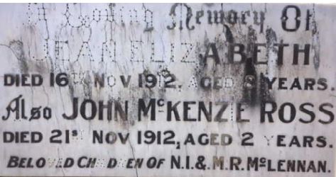 Photo of headstones/Jean Elizabeth McLennan d1912 hdstn Gilgandra cem NSW